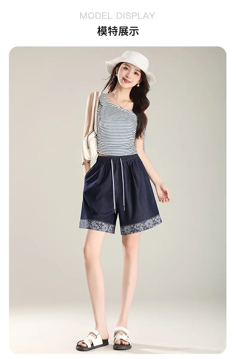 Feng and Lan Printed Denim Shorts Dark Blue 2026 — feature 29