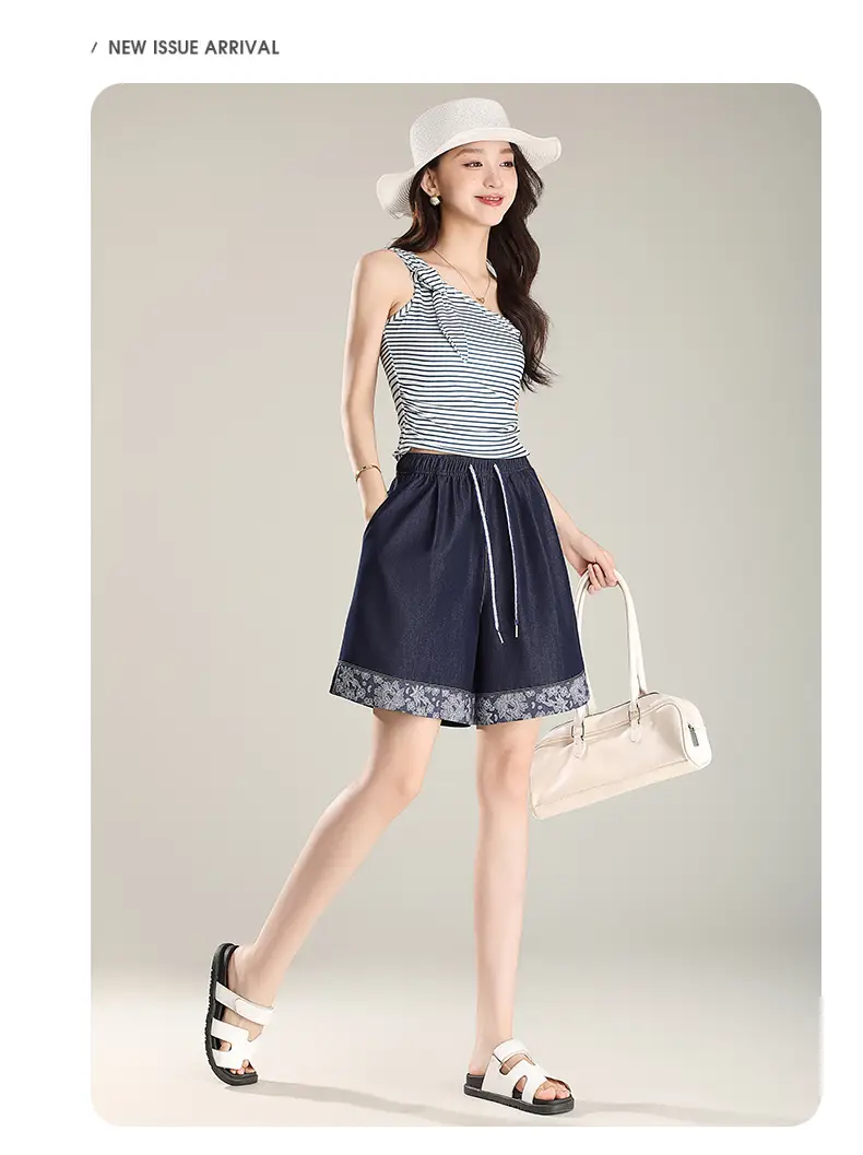 Feng and Lan Printed Denim Shorts Dark Blue 2026 — feature 30