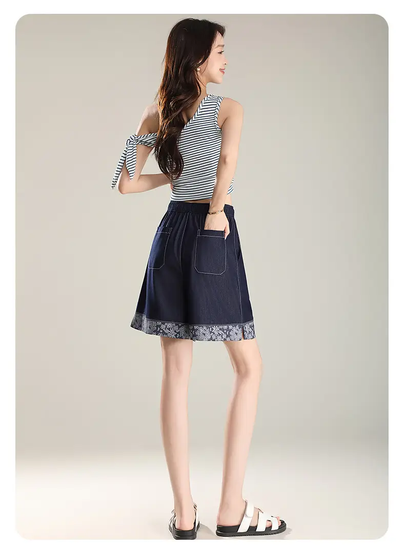 Feng and Lan Printed Denim Shorts Dark Blue 2026 — feature 31