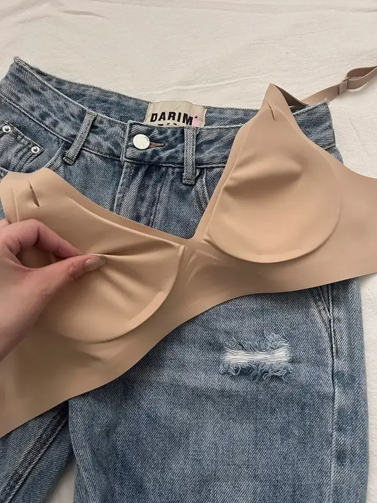 Plaid Seamless Intimates for Women with Deep V Sexy No Rims Small Breast Push-Up Adjustable Soft Support Jelly Bra — feature 3