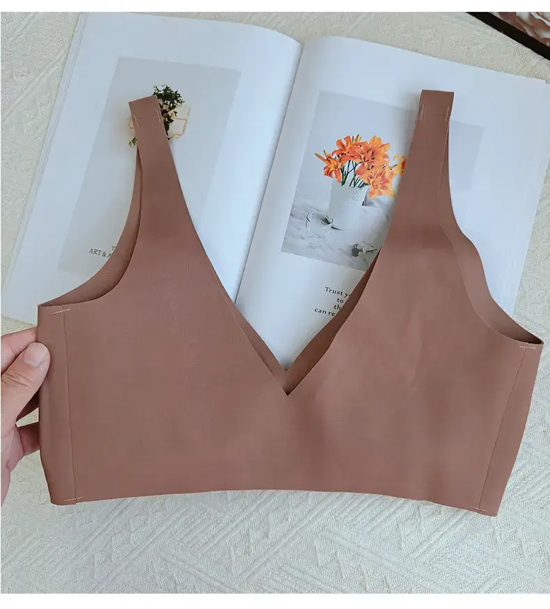 Plaid Seamless Intimates for Women with Deep V Sexy No Rims Small Breast Push-Up Adjustable Soft Support Jelly Bra