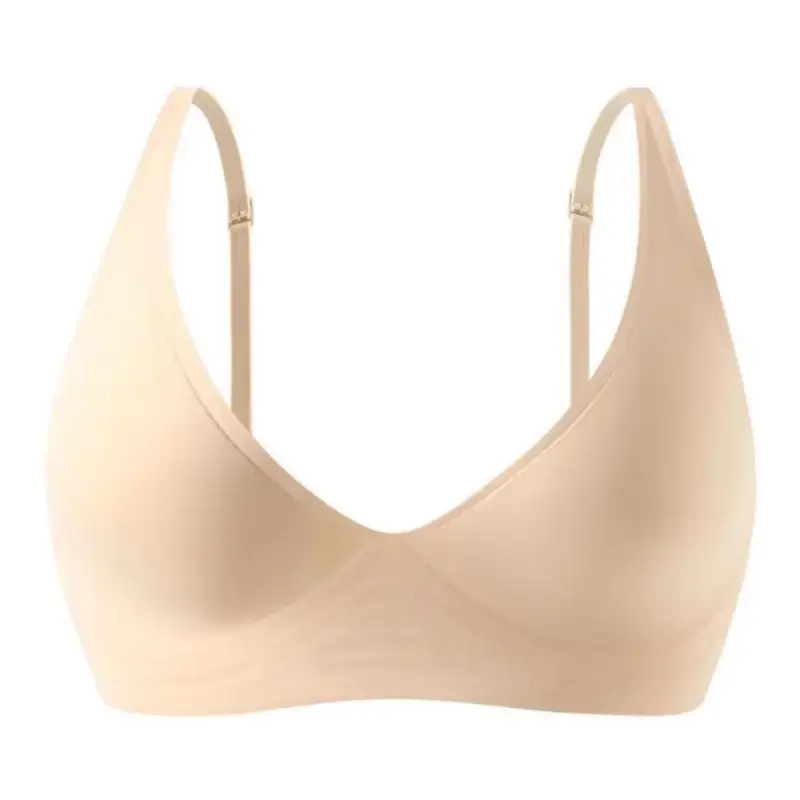 Plaid Seamless Intimates for Women with Deep V Sexy No Rims Small Breast Push-Up Adjustable Soft Support Jelly Bra