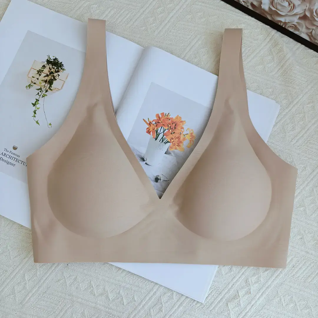 Plaid Seamless Intimates for Women with Deep V Sexy No Rims Small Breast Push-Up Adjustable Soft Support Jelly Bra