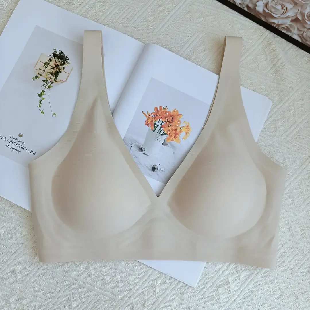 Plaid Seamless Intimates for Women with Deep V Sexy No Rims Small Breast Push-Up Adjustable Soft Support Jelly Bra