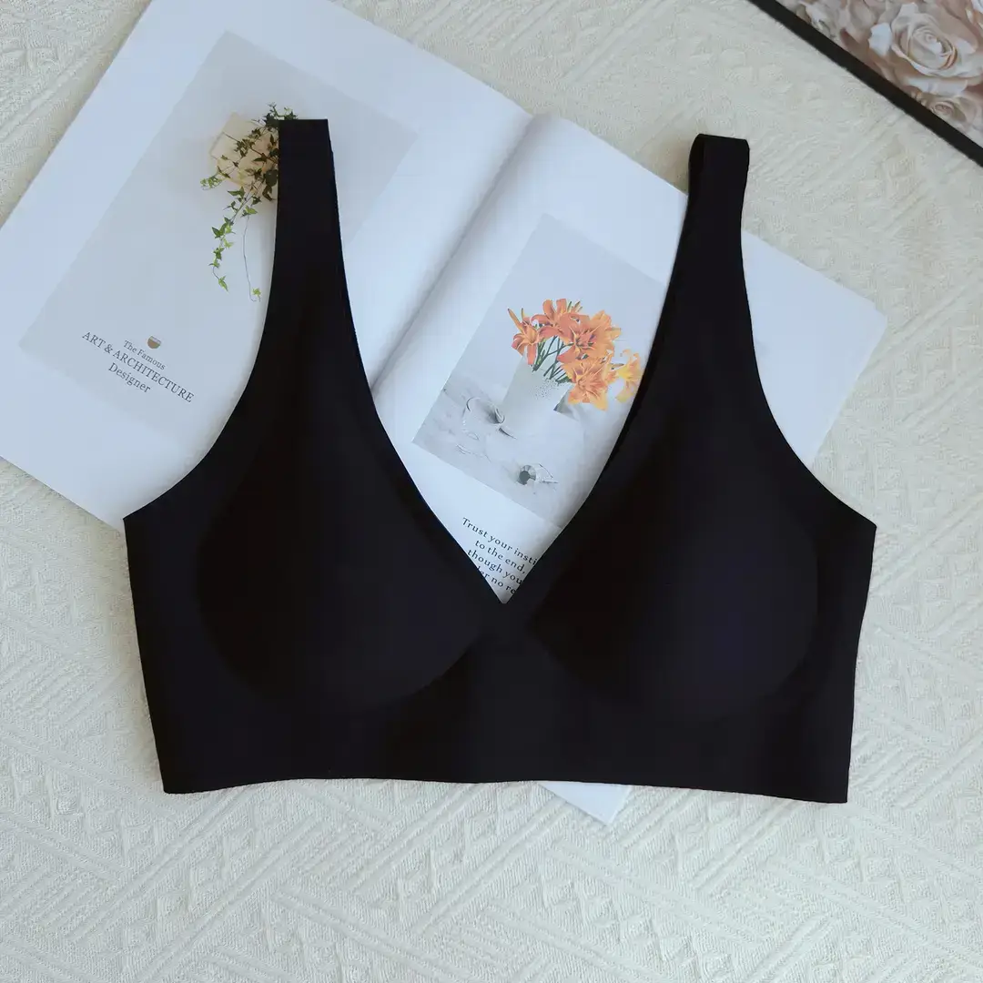 Plaid Seamless Intimates for Women with Deep V Sexy No Rims Small Breast Push-Up Adjustable Soft Support Jelly Bra