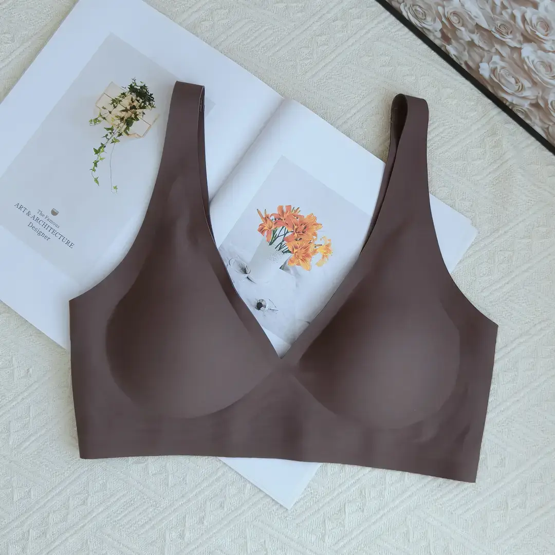 Plaid Seamless Intimates for Women with Deep V Sexy No Rims Small Breast Push-Up Adjustable Soft Support Jelly Bra