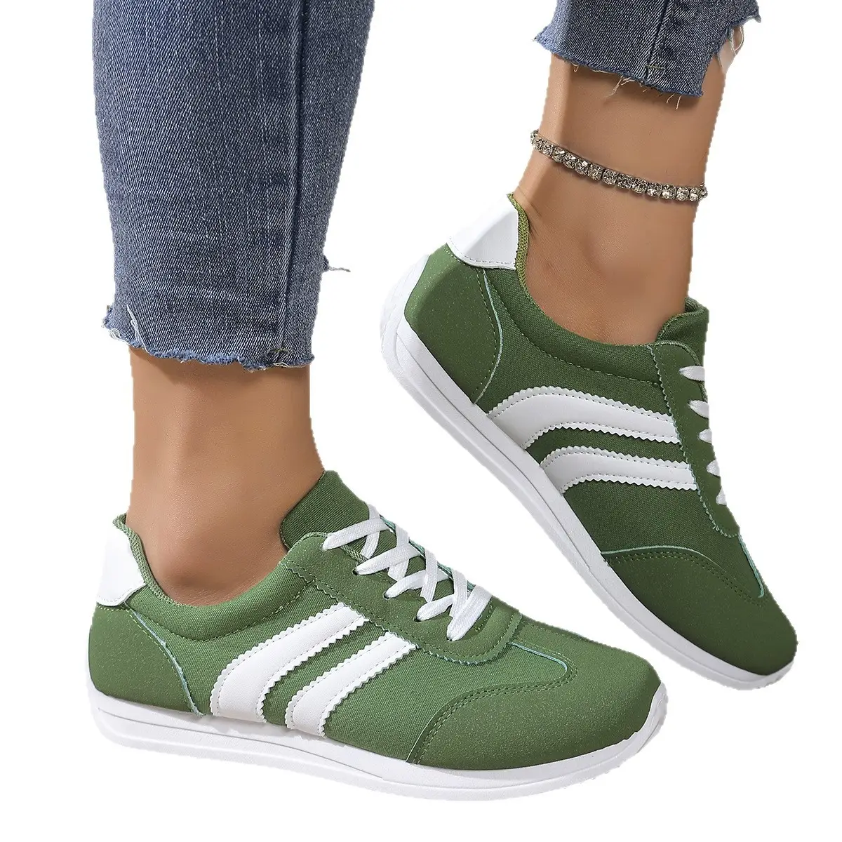 Green Women's Casual Sneakers 2025 Spring Fall - Image 5