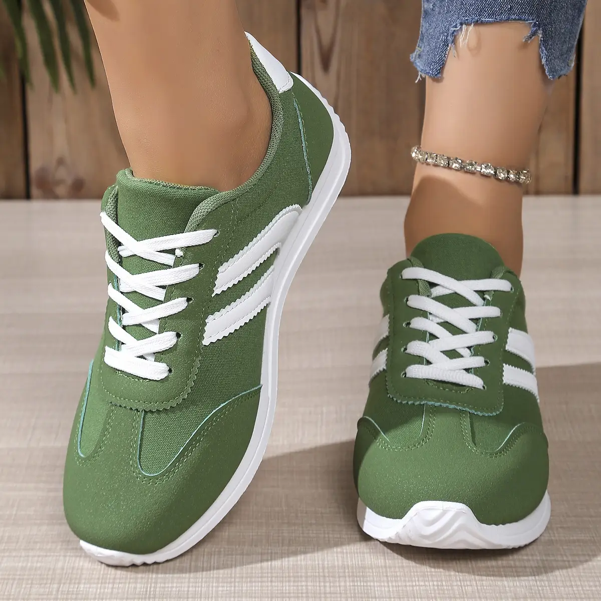 Green Women's Casual Sneakers 2025 Spring Fall — feature 5