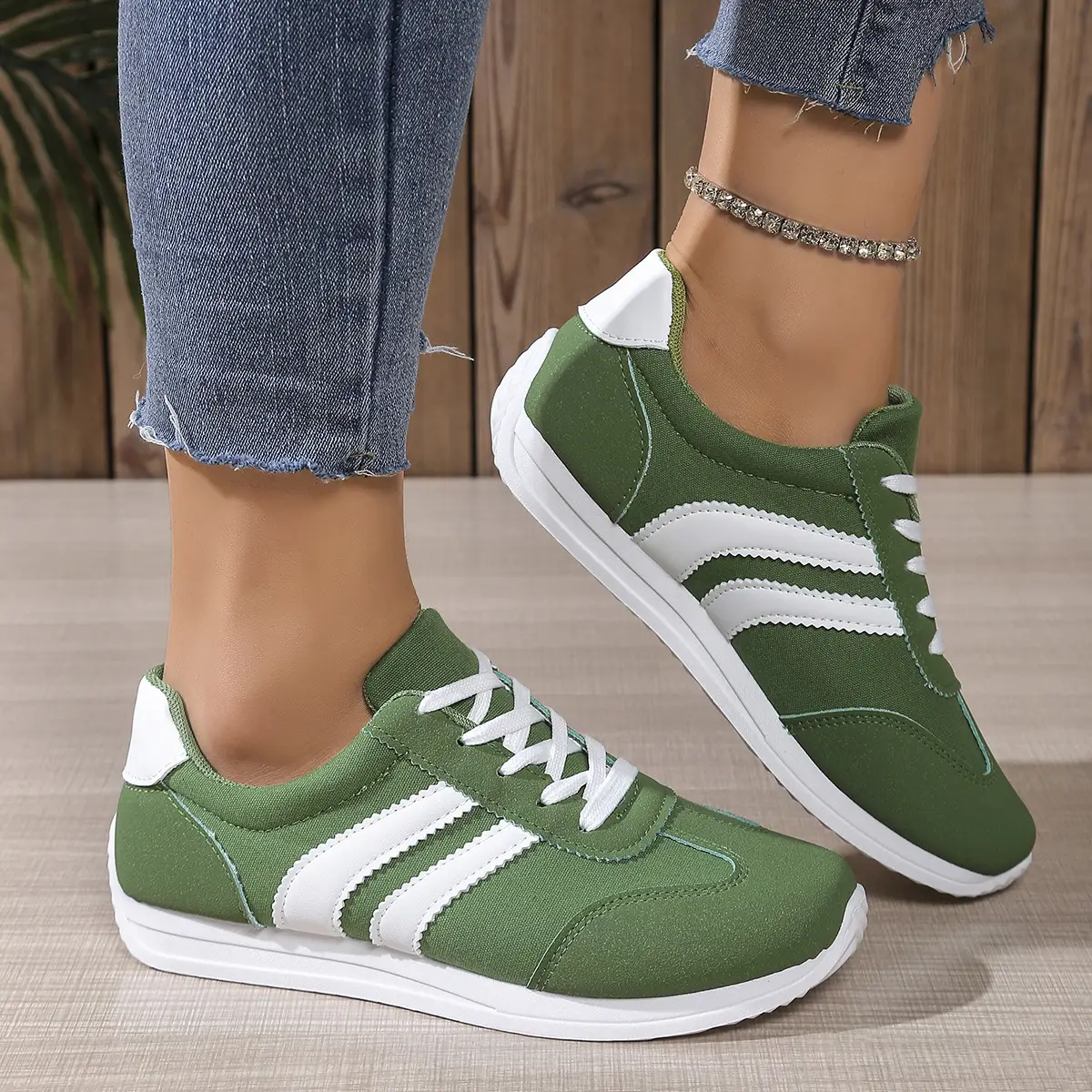 Green Women's Casual Sneakers 2025 Spring Fall — feature 6