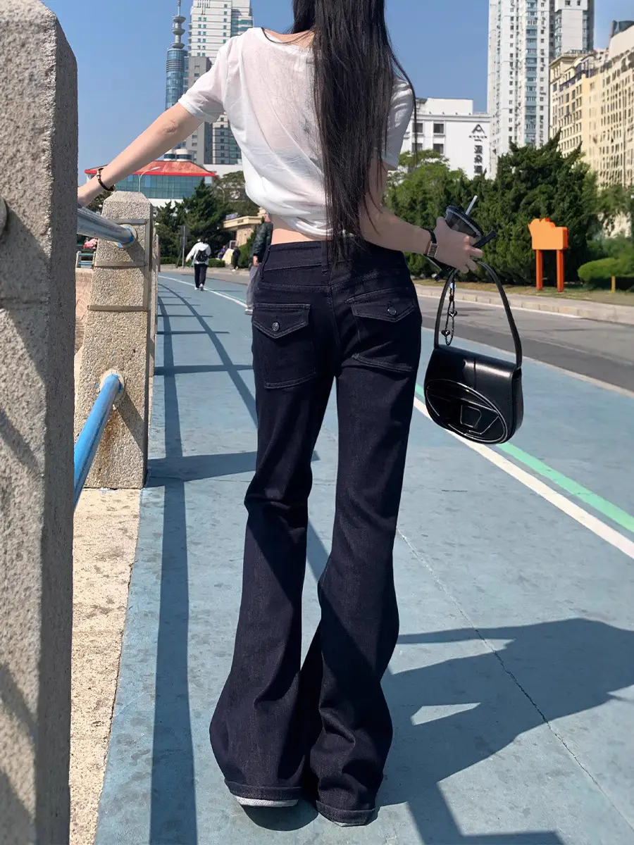 Dark Blue Micro-Flared Jeans Women Summer Slimming Stretchy