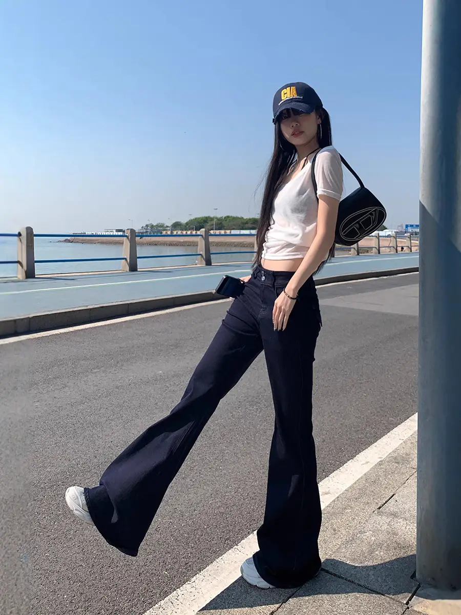 Dark Blue Micro-Flared Jeans Women Summer Slimming Stretchy