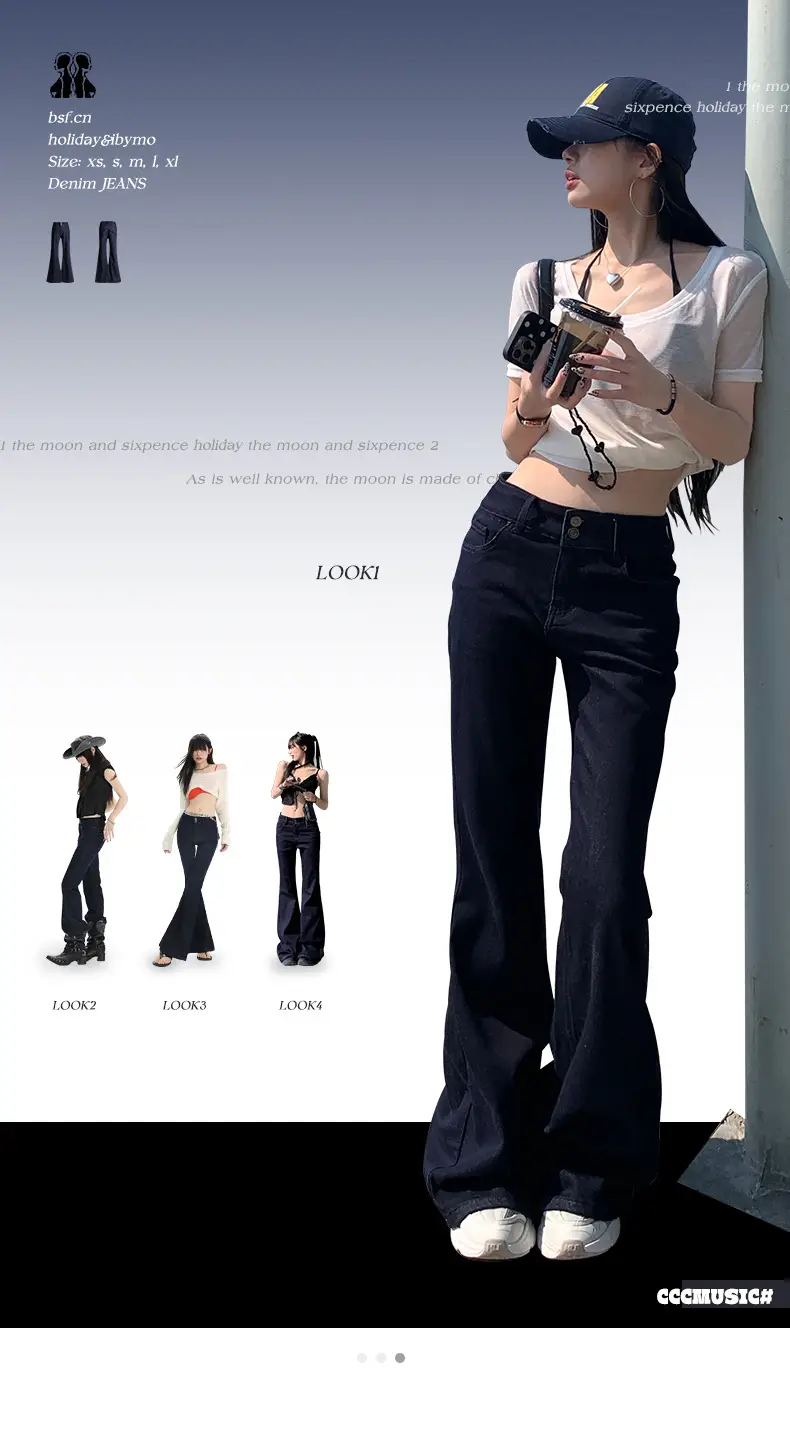 Dark Blue Micro-Flared Jeans Women Summer Slimming Stretchy — feature 1