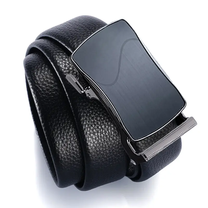 Men's Black Leather Belt with Automatic Buckle - Image 4