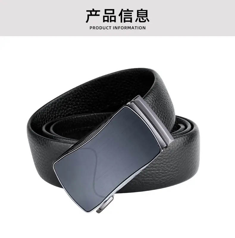 Men's Black Leather Belt with Automatic Buckle — feature 3