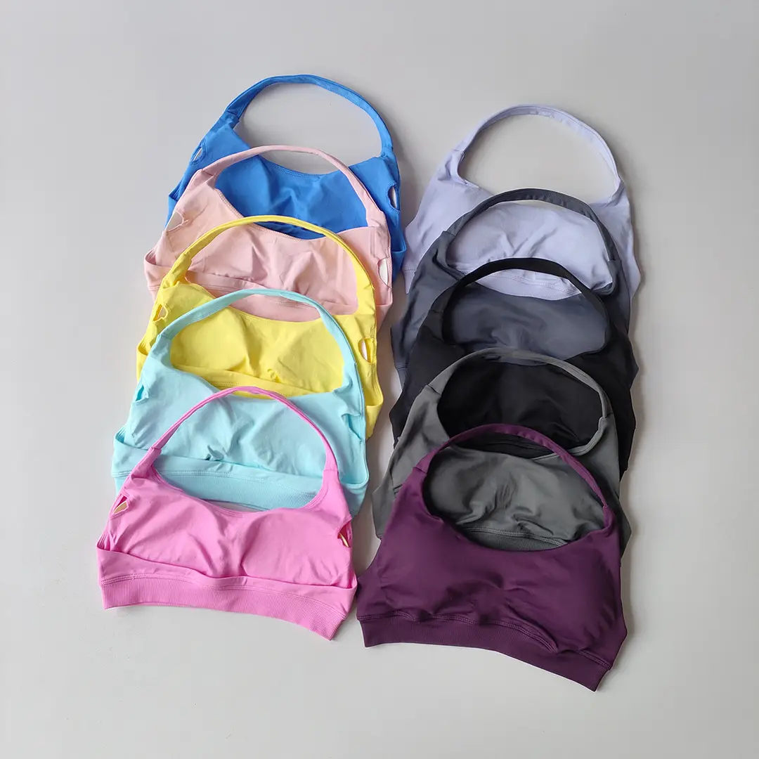 European and American Amazon Sports Halter Bra High-Elastic Sports Bra with Chest Pads Matte Nylon Yoga Fitness Bra — feature 27