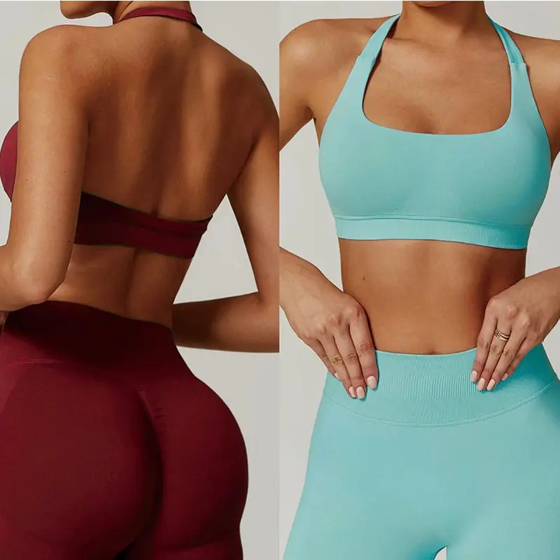 European and American Amazon Sports Halter Bra High-Elastic Sports Bra with Chest Pads Matte Nylon Yoga Fitness Bra — feature 4