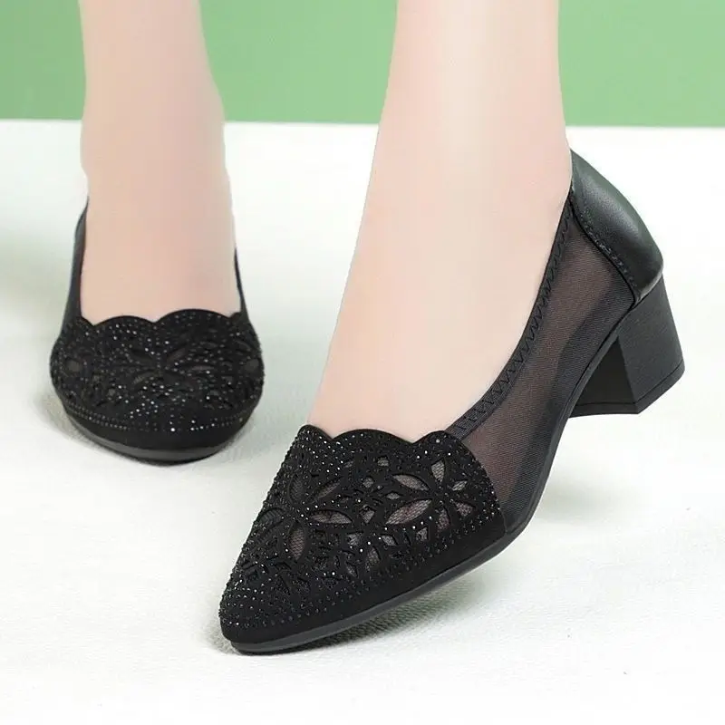 Black Lace Heel Flats for Women Summer