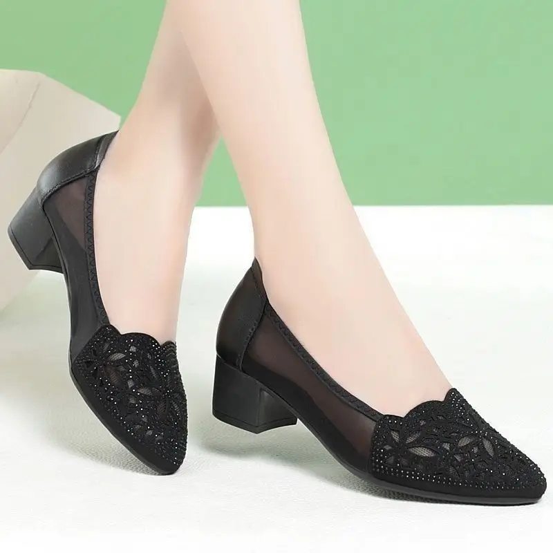 Black Lace Heel Flats for Women Summer