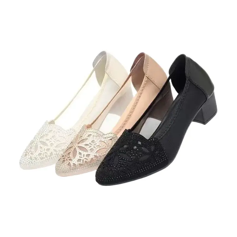 Black Lace Heel Flats for Women Summer