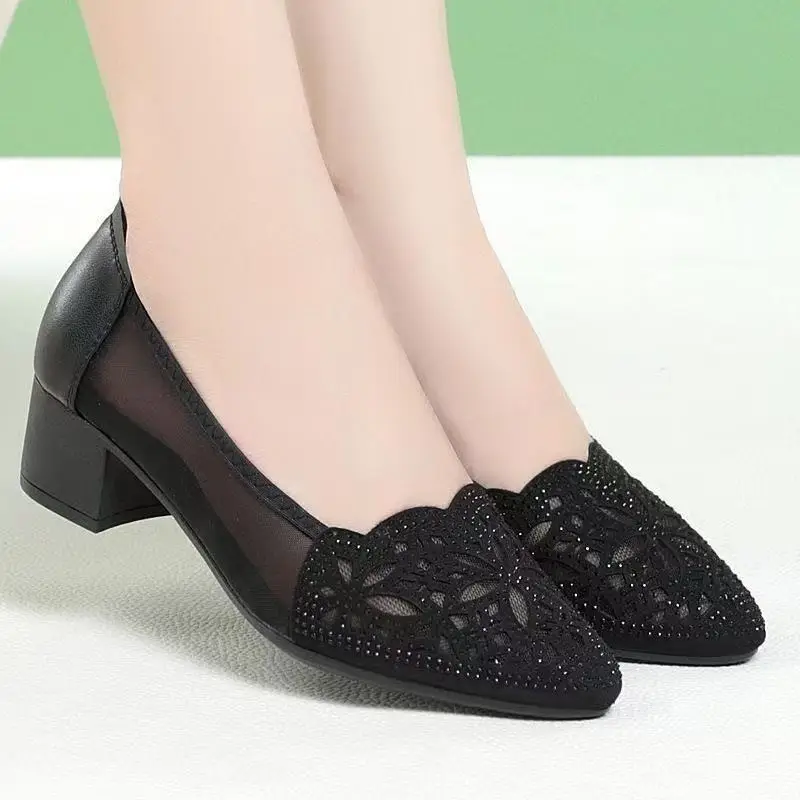 Black Lace Heel Flats for Women Summer