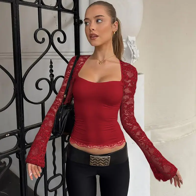 Maroon Lace Long Sleeve Top for Women 2025 — feature 26