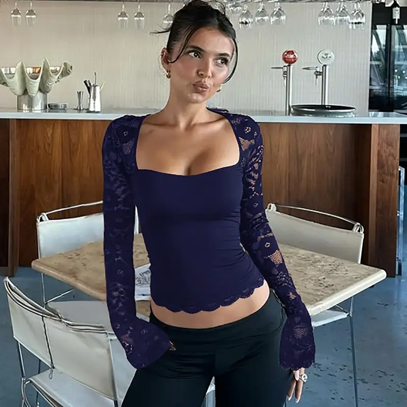 Maroon Lace Long Sleeve Top for Women 2025 — feature 28