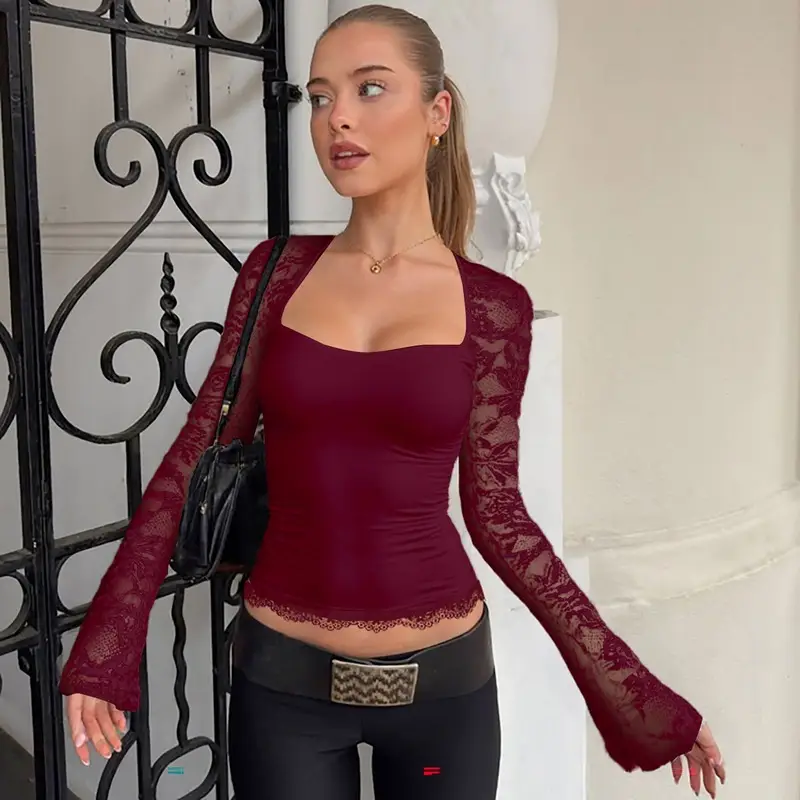 Maroon Lace Long Sleeve Top for Women 2025 — feature 8