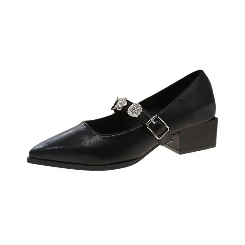 French-Style Pointed Mary Jane Women's Shoes 2025 New Model with Skirt, Shallow Mouth, Single Strap, Metal Buckle, Commuter Elegant Shoes - Image 7