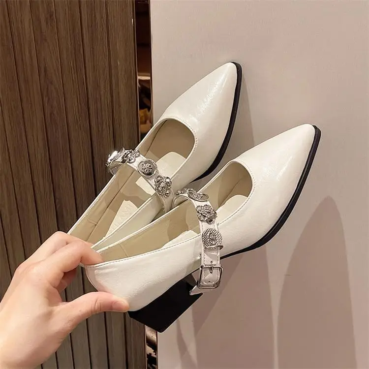 French-Style Pointed Mary Jane Women's Shoes 2025 New Model with Skirt, Shallow Mouth, Single Strap, Metal Buckle, Commuter Elegant Shoes — feature 12
