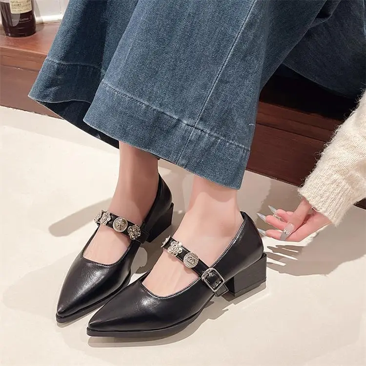 French-Style Pointed Mary Jane Women's Shoes 2025 New Model with Skirt, Shallow Mouth, Single Strap, Metal Buckle, Commuter Elegant Shoes — feature 5