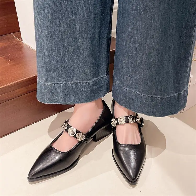 French-Style Pointed Mary Jane Women's Shoes 2025 New Model with Skirt, Shallow Mouth, Single Strap, Metal Buckle, Commuter Elegant Shoes — feature 6