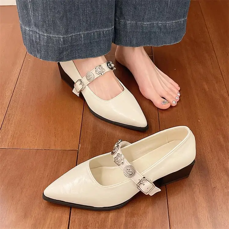 French-Style Pointed Mary Jane Women's Shoes 2025 New Model with Skirt, Shallow Mouth, Single Strap, Metal Buckle, Commuter Elegant Shoes — feature 8
