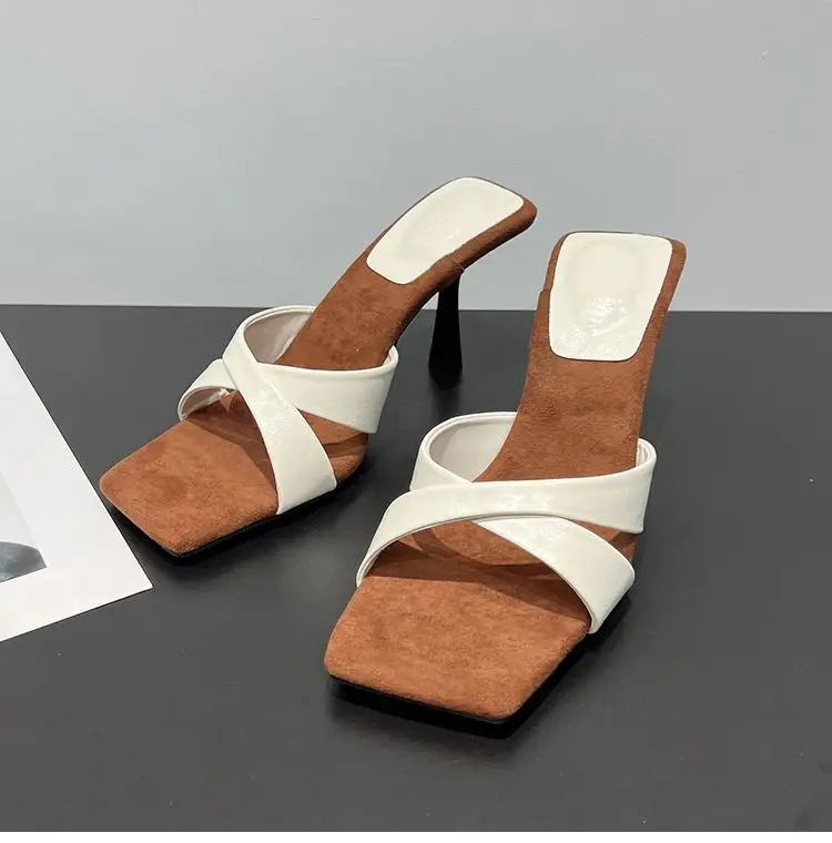 European and American Style Square-Toe Cross-Strap Color-Blocked Slip-On Sandals for Women, 2026 Summer New Open-Toe Stiletto Fashion High-Heeled Slippers — feature 10