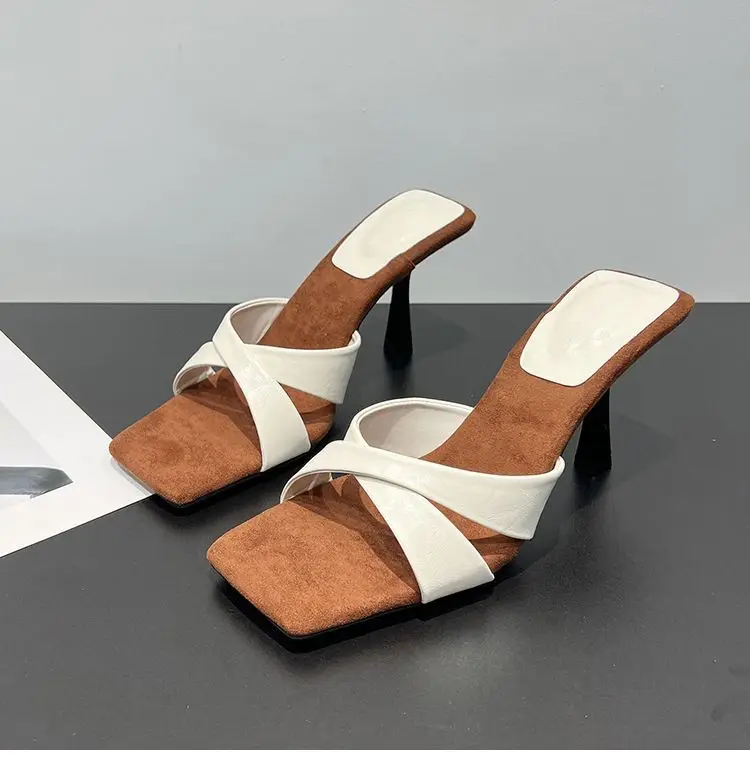 European and American Style Square-Toe Cross-Strap Color-Blocked Slip-On Sandals for Women, 2026 Summer New Open-Toe Stiletto Fashion High-Heeled Slippers — feature 12
