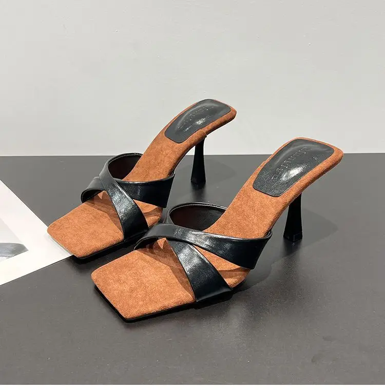 European and American Style Square-Toe Cross-Strap Color-Blocked Slip-On Sandals for Women, 2026 Summer New Open-Toe Stiletto Fashion High-Heeled Slippers — feature 15