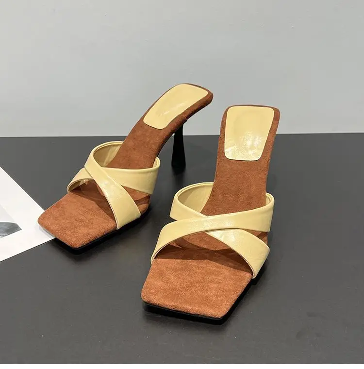 European and American Style Square-Toe Cross-Strap Color-Blocked Slip-On Sandals for Women, 2026 Summer New Open-Toe Stiletto Fashion High-Heeled Slippers — feature 16