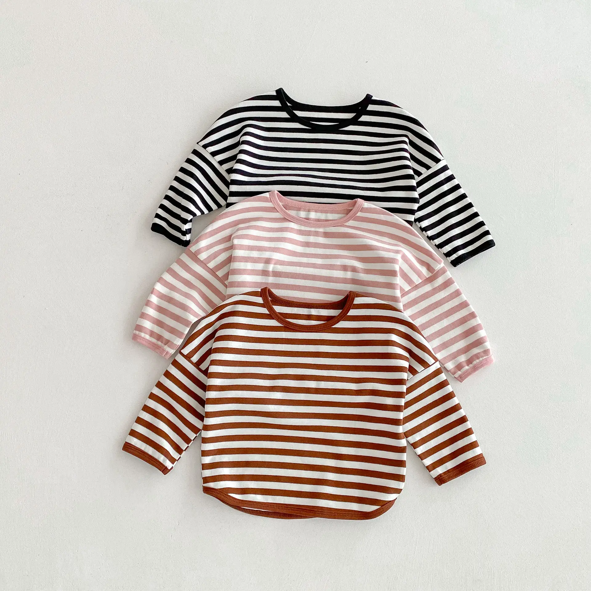 Children Striped T-Shirt Boys Girls Off Shoulder Spring Autumn - Image 4
