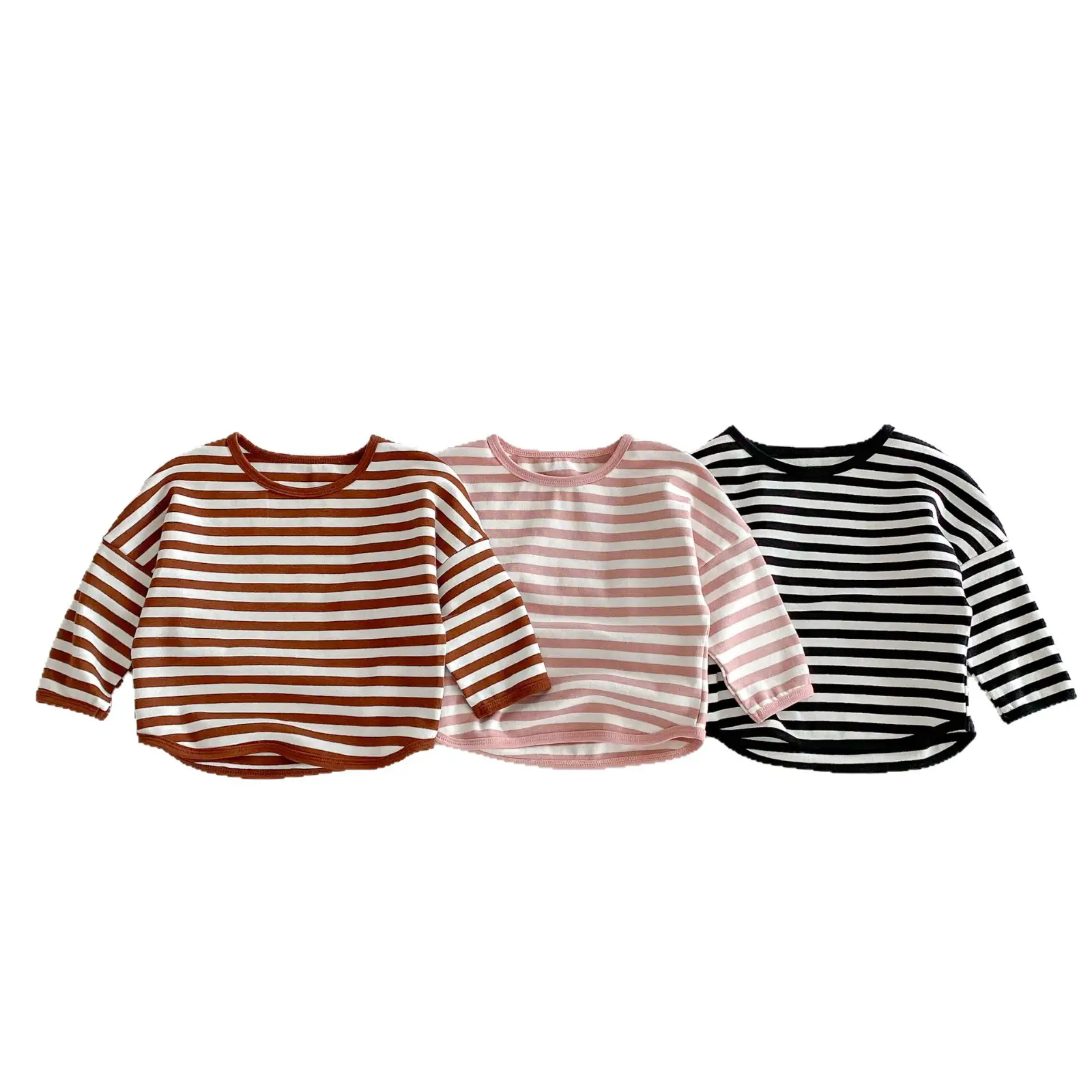 Children Striped T-Shirt Boys Girls Off Shoulder Spring Autumn - Image 8