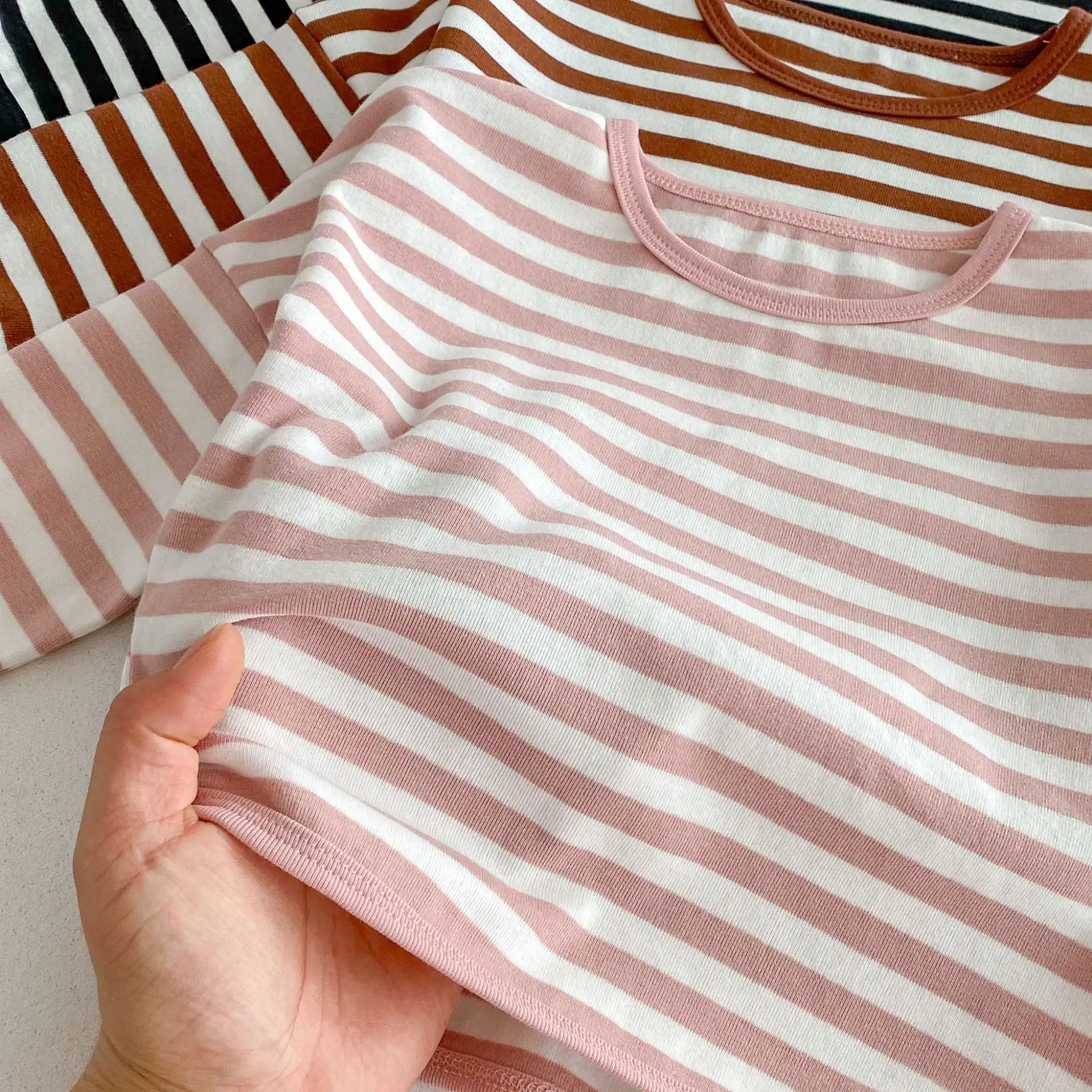 Children Striped T-Shirt Boys Girls Off Shoulder Spring Autumn — feature 21