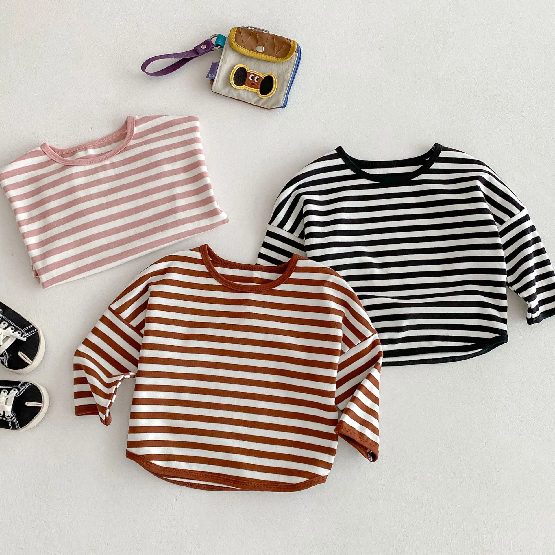 Children Striped T-Shirt Boys Girls Off Shoulder Spring Autumn — feature 33