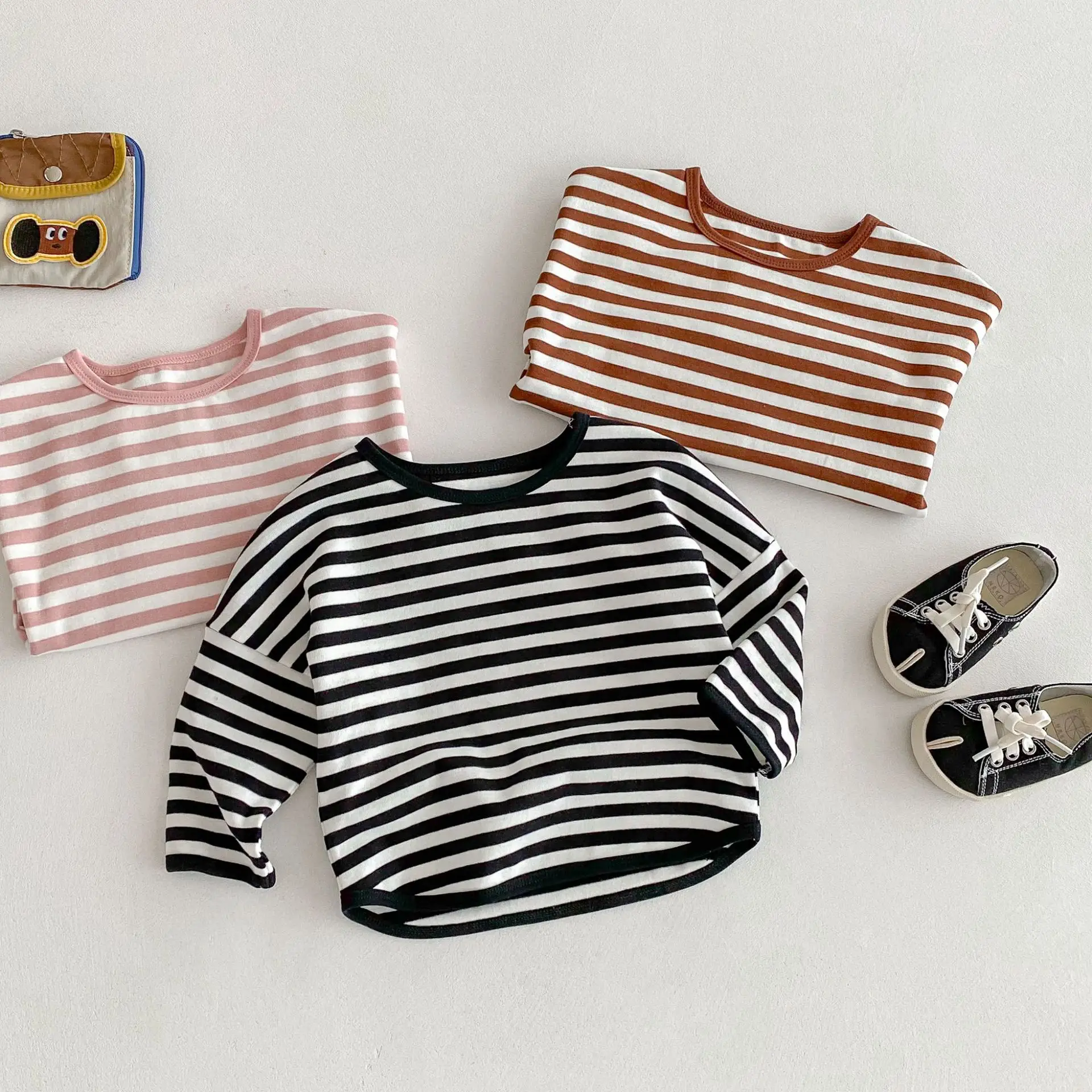 Children Striped T-Shirt Boys Girls Off Shoulder Spring Autumn — feature 34