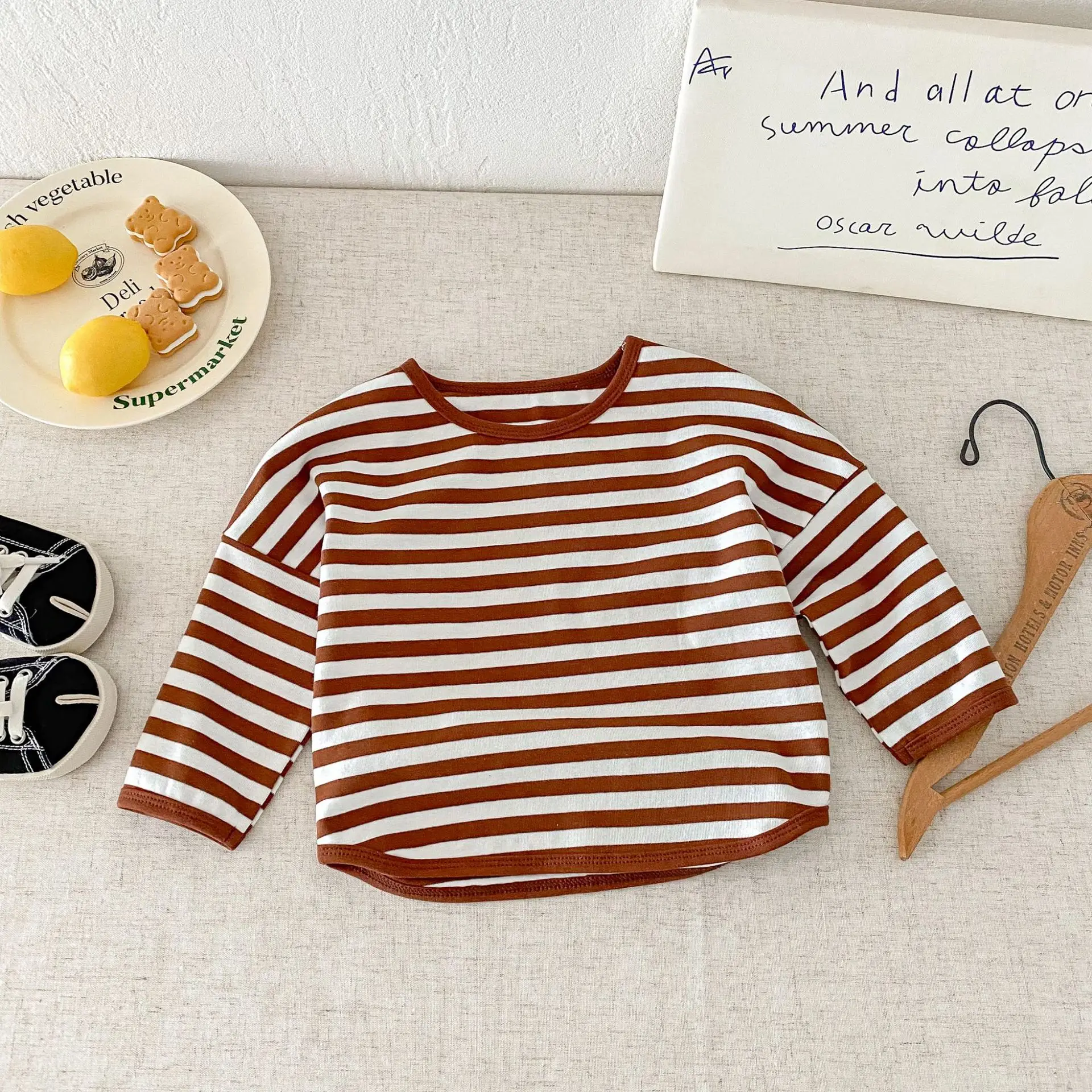Children Striped T-Shirt Boys Girls Off Shoulder Spring Autumn — feature 37