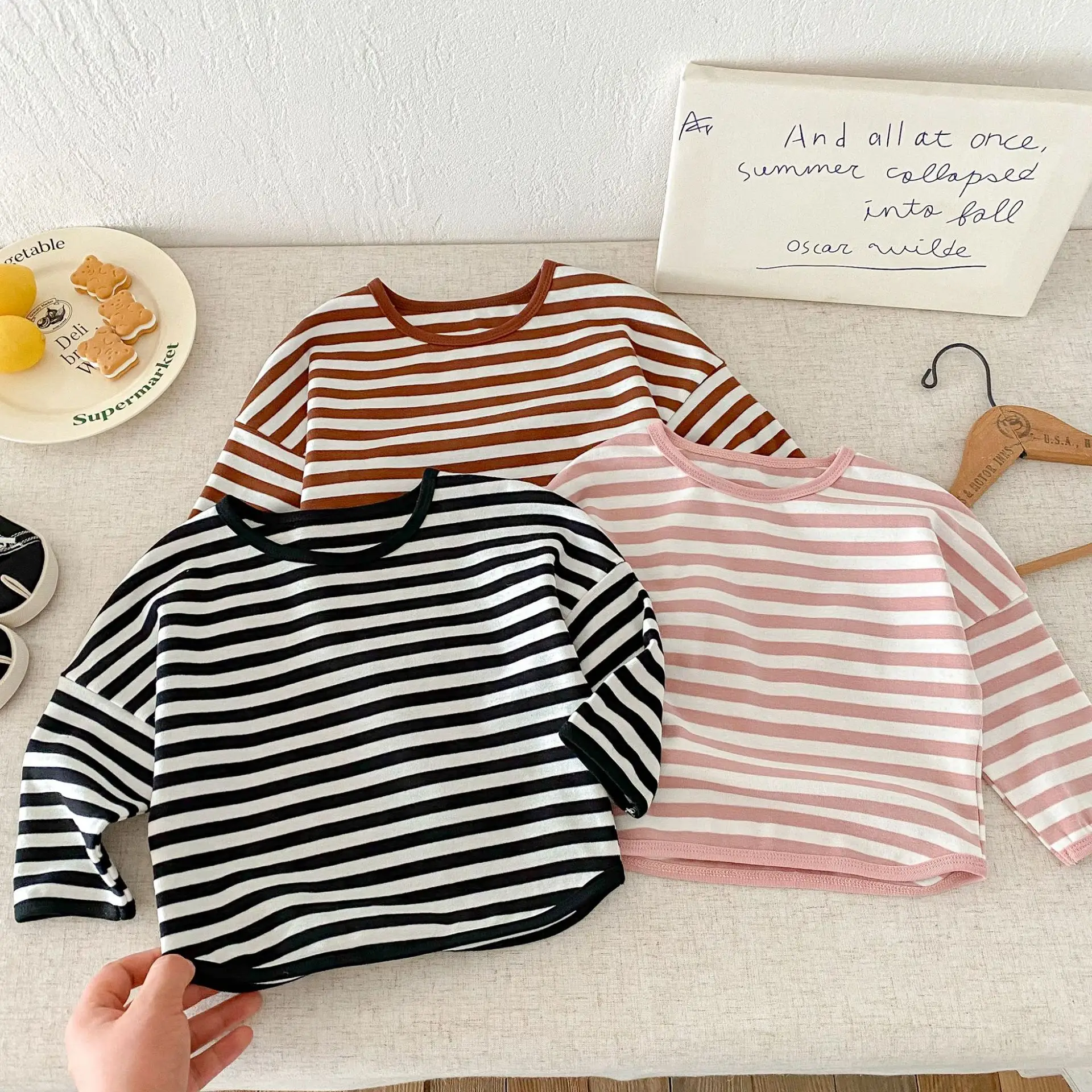 Children Striped T-Shirt Boys Girls Off Shoulder Spring Autumn — feature 38