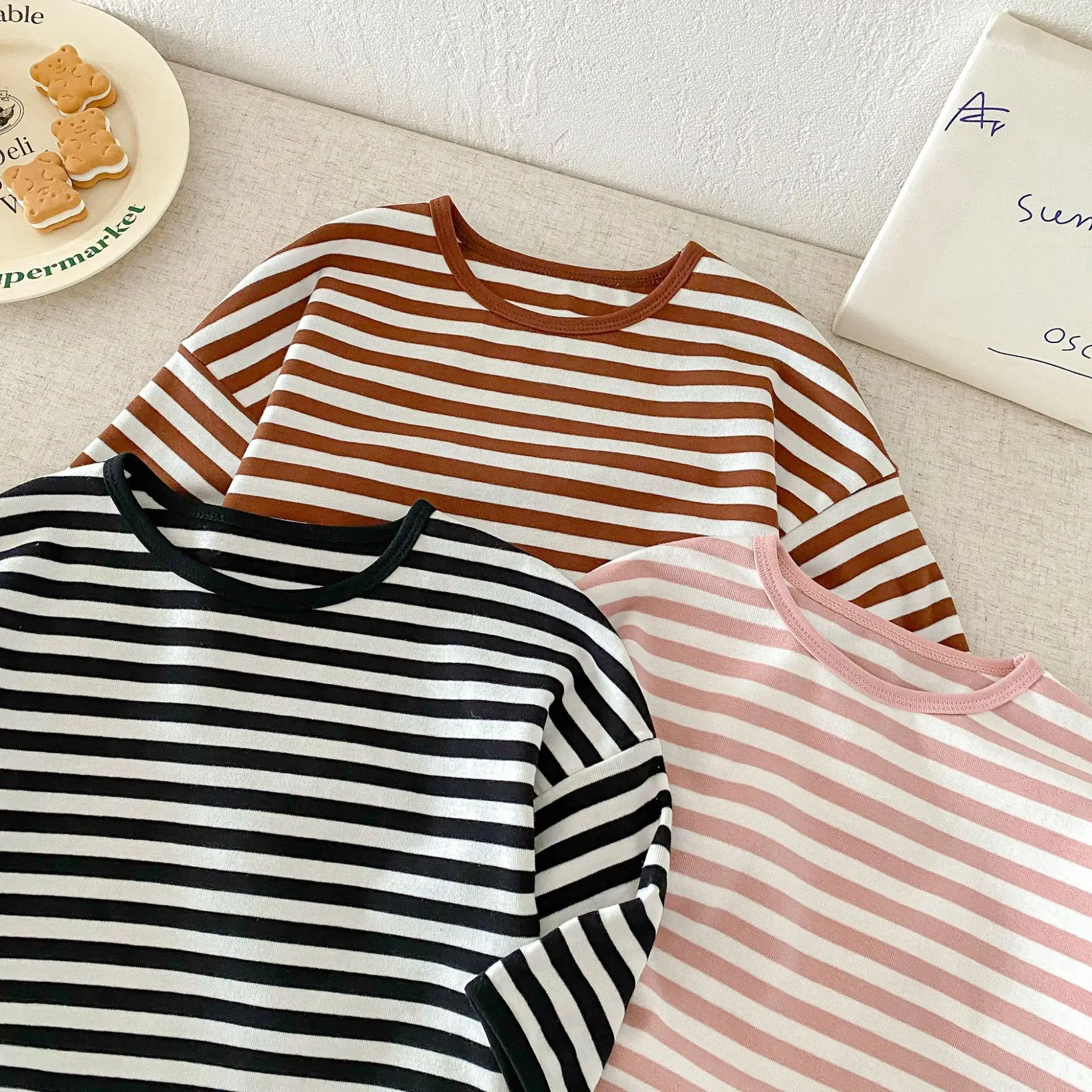 Children Striped T-Shirt Boys Girls Off Shoulder Spring Autumn — feature 39