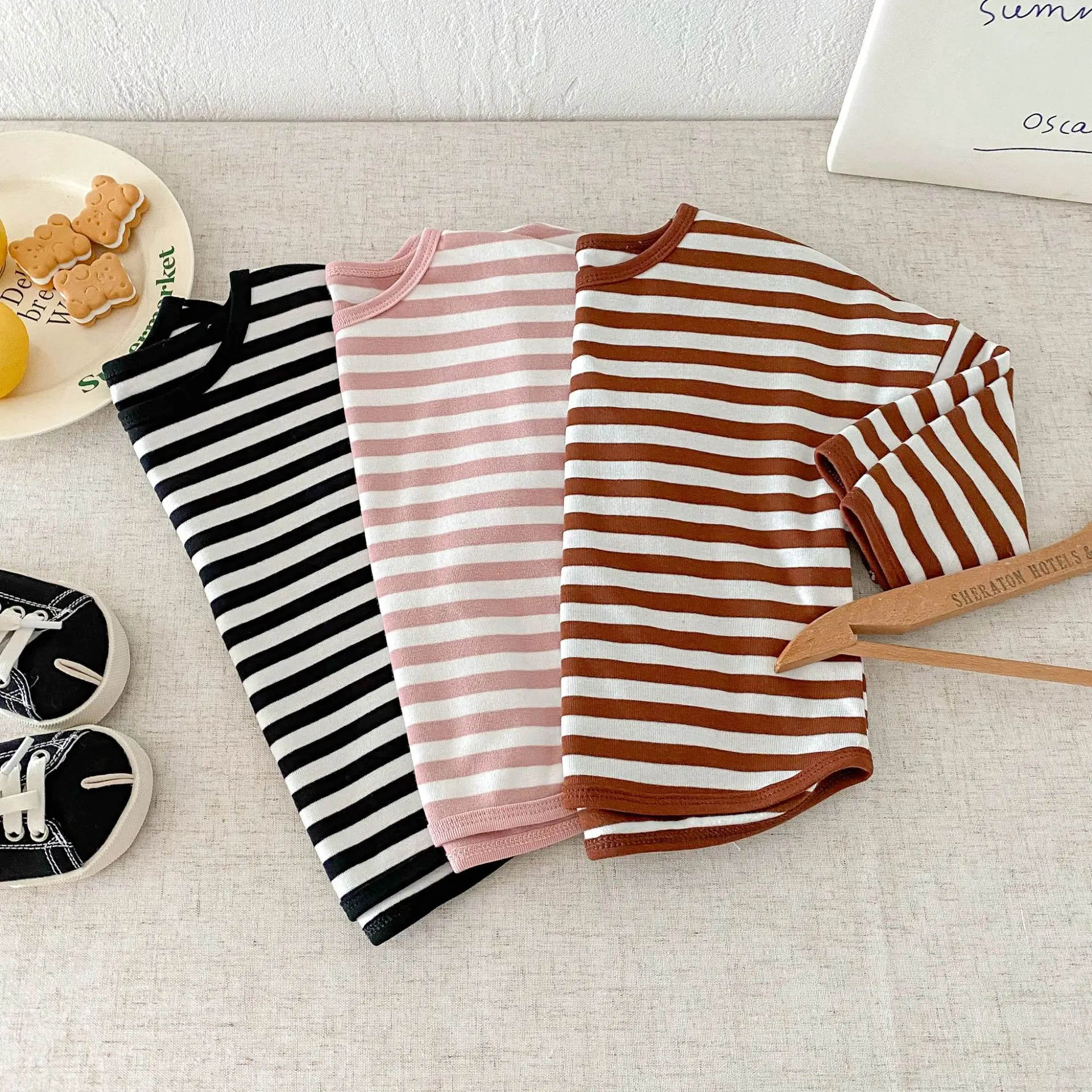 Children Striped T-Shirt Boys Girls Off Shoulder Spring Autumn — feature 40