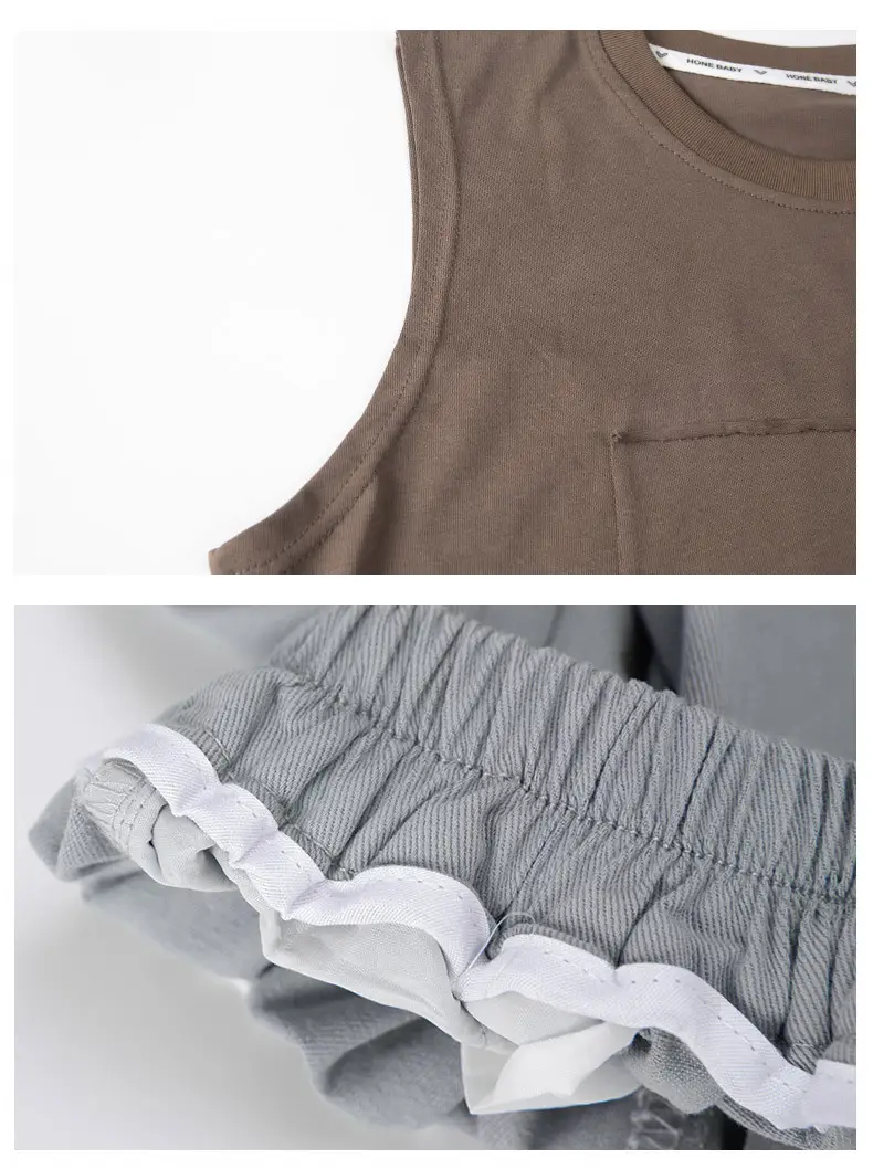 Summer Boys Sleeveless Vest Shorts Suit Brown Grey Kids — feature 27