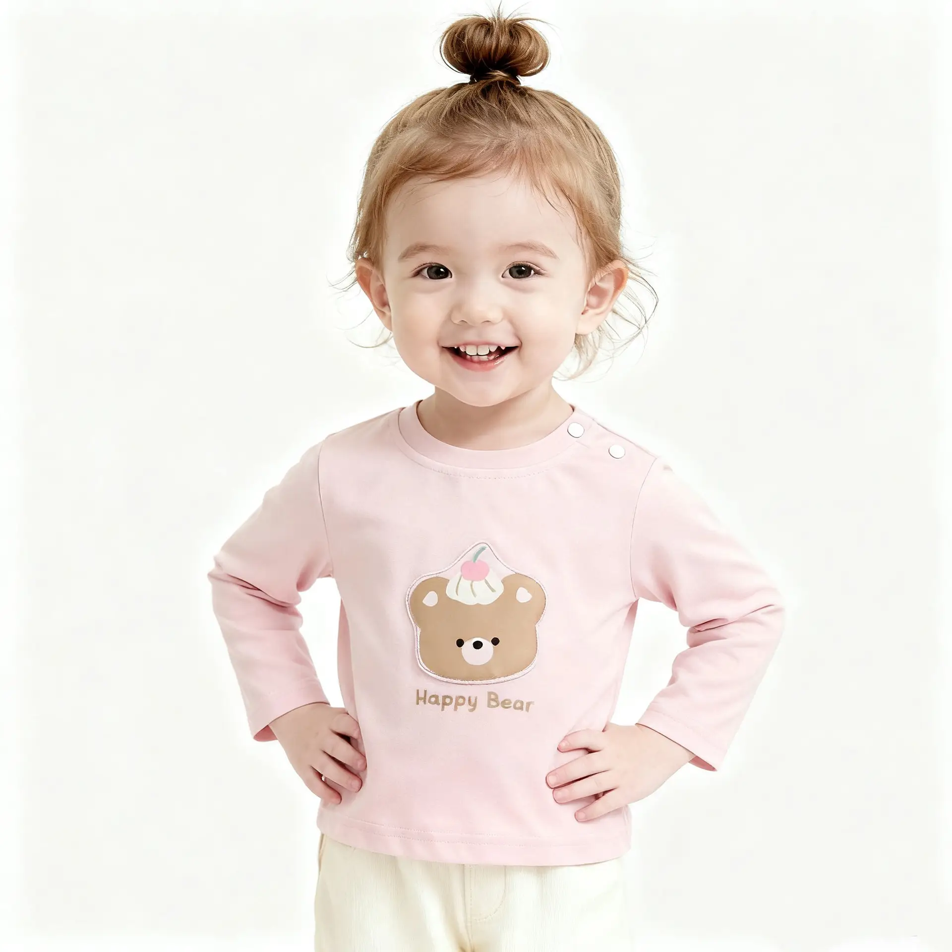 Girls Pink Cartoon Bear T-Shirt 2025 Autumn - Image 5