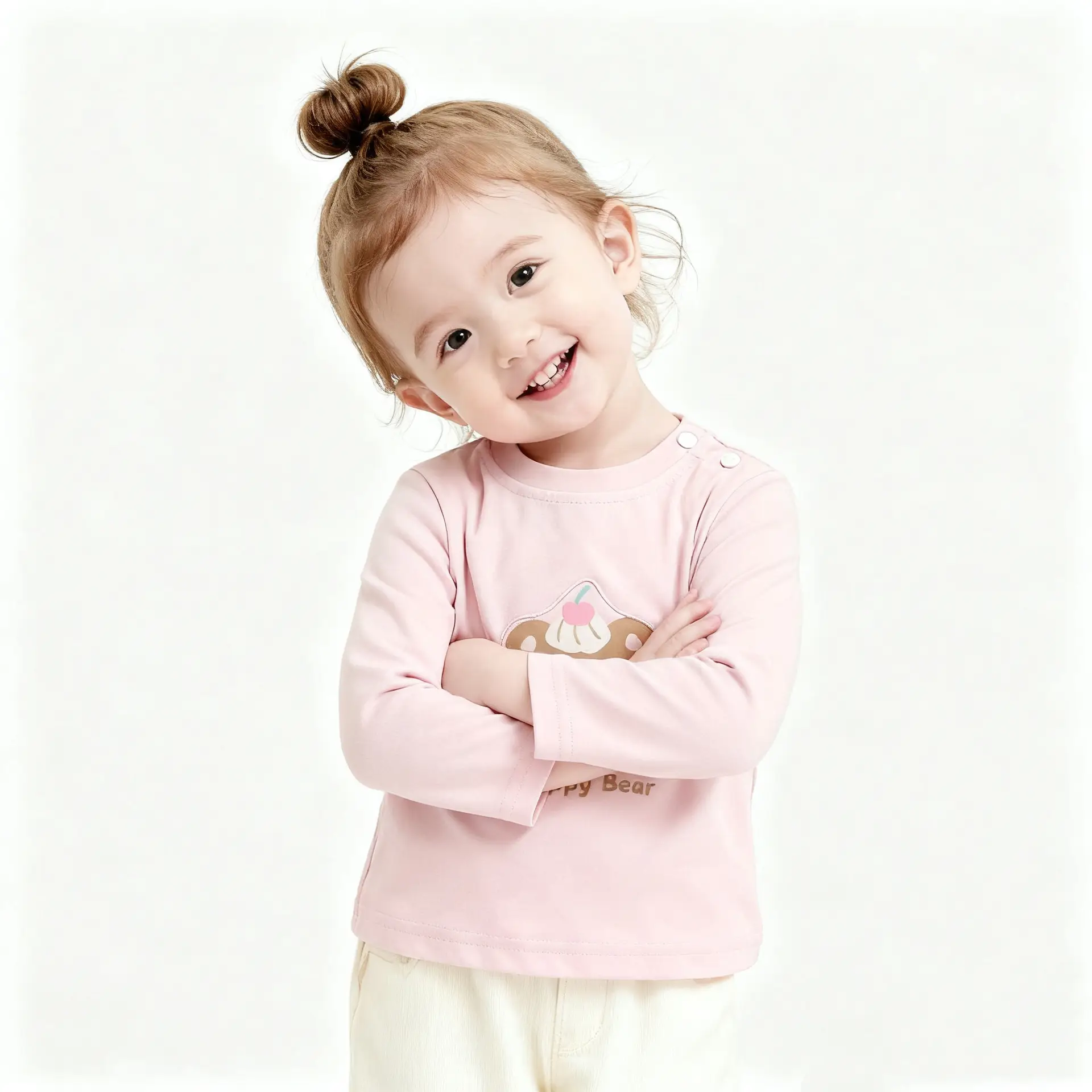 Girls Pink Cartoon Bear T-Shirt 2025 Autumn - Image 6