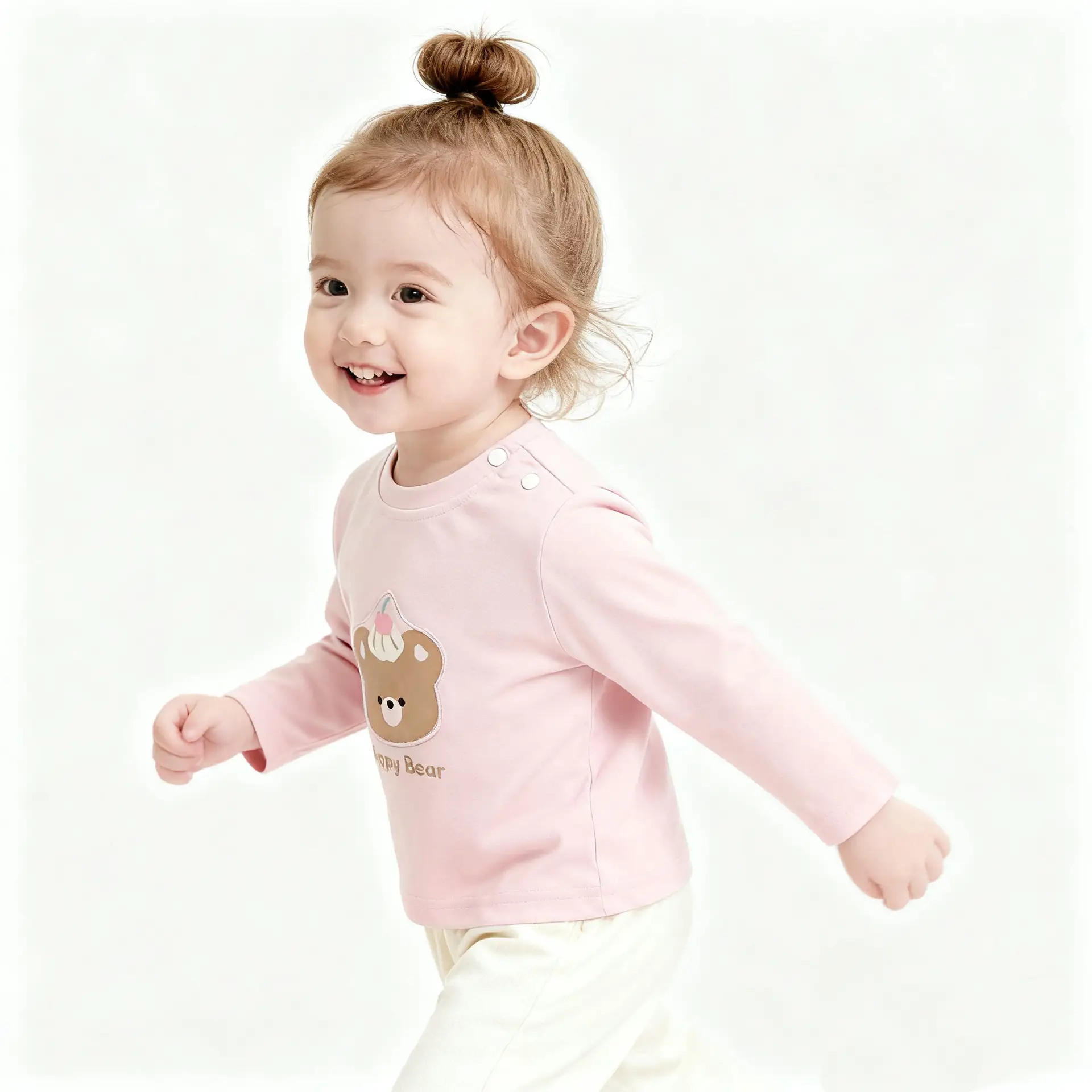 Girls Pink Cartoon Bear T-Shirt 2025 Autumn - Image 7