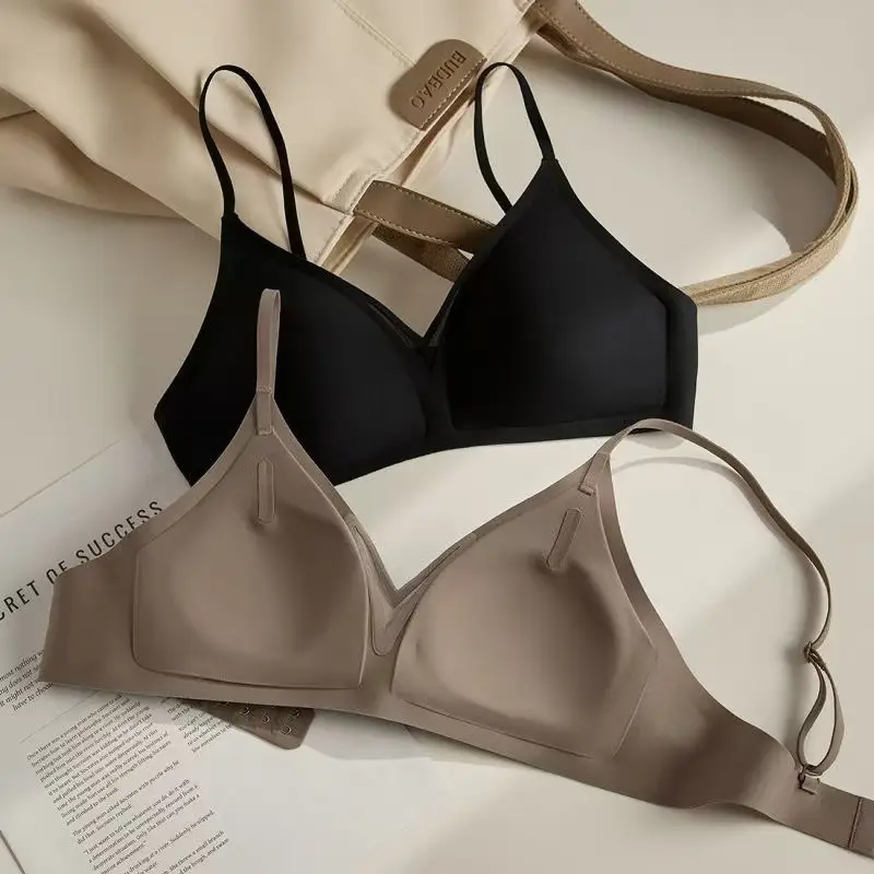 Seamless French Triangle Cup Intimates for Women, One-Piece Double-Breasted Comfortable Wire-Free Sexy Cut Out Breathable Bra